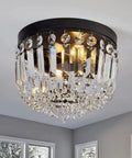 Two Light Sleek Crystal Mini Ceiling Light Fixture Modern Semi Flush Mount Closet Chandelier Ceiling Lamp For Hallway Bedroom Kitchen Bathroom With E26 Bulb Base Black 9.84 Inch Diameter And 7.87 Inch Height
