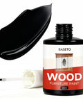 Wood Touch Up Paint 1.5 Oz Quick Dry Black For Fixing Scratches Chips And Spots On Furniture Cabinets Doors Tables Kitchen And Dressers No Mess DIY Home Repairs, 30ml bottle with brush cap and black paint sample
