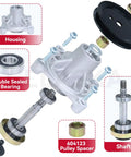 Two Pack Spindle Assembly With Pulley 603987 And Belt 793828 For Hustler Raptor 42 Mowers Replacement 604214 Spindle Kit parts layout