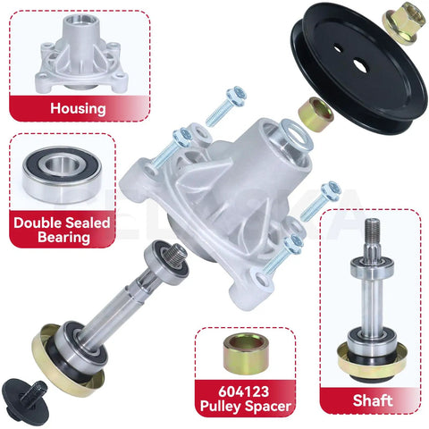 Two Pack Spindle Assembly With Pulley 603987 And Belt 793828 For Hustler Raptor 42 Mowers Replacement 604214 Spindle Kit parts layout