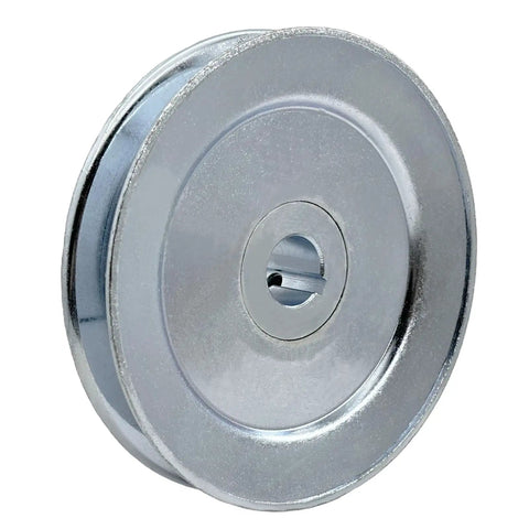 Single Groove V Belt Pulley, Five Inch Outside Diameter, Three Quarter Inch Bore, Carbon Steel, Zinc Plated, Motor Pulley Drive