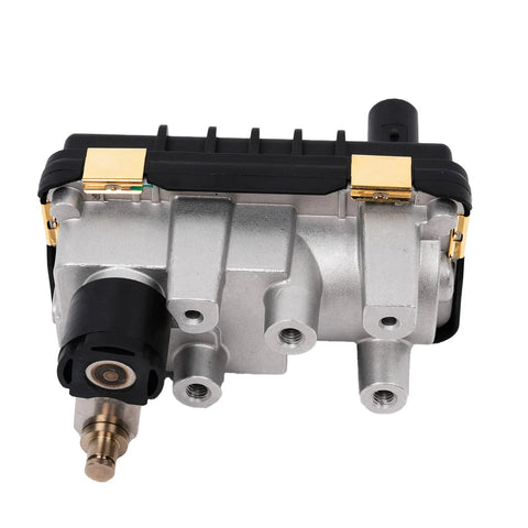 Autodevil turbo electronic actuator, angled side view; silver aluminum body with black top.