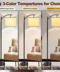 Three Head Arc Floor Lamp With Adjustable Arms Modern Farmhouse LED Standing Lamp With Hanging Drum Shades 3 color temperatures