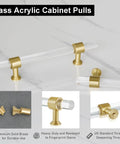 5 Pack Acrylic Cabinet Pulls With Brass Base Crystal Clear Glass Handles In Gold Finish for Modern Kitchens and Dressers