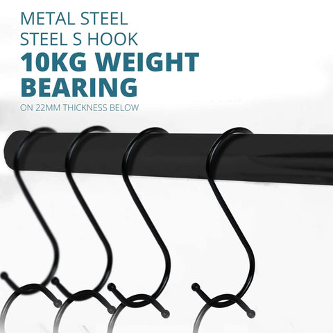 30 Pack Heavy Duty Black S Hooks 3.5 Inch Large S Shaped Metal Hanging Hooks For Kitchen Utensils Pots Pans Towels Bags Jeans Plants And More Carbon Steel Durable Organization Gear hanging on a rod