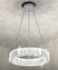 Elegant Modern Crystal Pendant Light for Dining and Living Rooms, 15.7 Inch Round Glass LED Fixture with crystals and steel