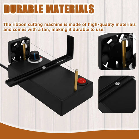 Hot Ribbon Cutter Machine With Adjustable 100 To 600 Celsius Temperature Electric Rope Cutter DIY Friendly Portable Heat Cutter For Braided Ribbon And Webbing Includes Screwdriver Built In Fan showing control knob and fan