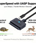 Plug And Play Dual Port USB A And Type C SATA HDD SSD To USB Adapter With 30W Power, UASP 5Gbps High Speed Transfer For Fast Data Recovery, Works With PC Laptop And Mac, Supports 2.5 And 3.5 Inch Drives, 1.6 Foot Cable, black SATA adapter