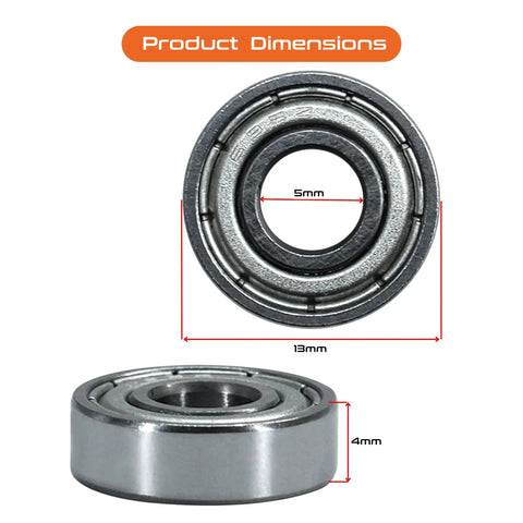 695ZZ Double Rubber Sealed Deep Groove Ball Bearings Pack Of 10 5mm By 13mm By 4mm Chrome Steel Lubricated ISO 9001 2015 Certified Built To Last With Smooth Operation dimensions display