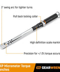 One Quarter Inch Drive 120XP Micrometer Torque Wrench With Thirty To Two Hundred Inch Pounds Range Enclosed Head For Dirt Resistance