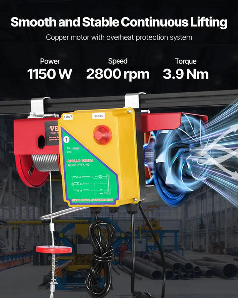 Heavy Duty Wireless Electric Hoist 1320 Lb Lift, 1150W 110V Steel Wire Winch With Remote Control, 40-Foot Lift Height, Durable Garage Shop Warehouse Factory Lifting Solution for Heavy Objects in yellow