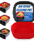 Image showing Two Pack Silicone Air Fryer Liners For Three To Five Quart Baskets Reusable Nonstick Inserts displayed with cooked food.