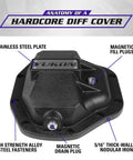 Beefed Up Dana 80 Rear Differential Cover With Thick Walled Nodular Iron Construction For Ultra Rigidity Contoured Inner Surfaces For Rapid Oil Cooling Black Powder Coat Finish With Stainless Steel Accent Plate And Bolts showcased in detail with annotations.