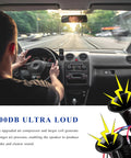 Hella Loud Badass 12V Car Air Horn With Integrated Compressor And Dual Trumpets Super 120dB in a car driver's interior.