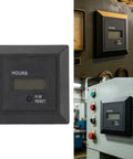 Panel Mount Industrial Hour Meter With Front Digital Hours Display ABS Housing For Runtime Tracking And Maintenance Logs Machine Run Time Counter Built To Last Rugged Industrial Timer For Equipment showing close-up and installation view.