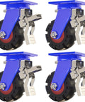 Heavy Duty 6 Inch Rubber Swivel Casters With Brakes Set Of 4 Industrial Wheels showcasing blue steel hub and dual brakes.