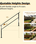 Adjustable Heavy Duty Outdoor Handrails For 5 Step Exterior Stairs Solid Wrought Iron Railing with 50-degree angle design.