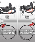 Bucklos Zoom Hb876e 2 Pin 4 Piston Hydraulic Disc Brake Set For Electric Bikes And Scooters With Automatic Power Off Sensor pre-bleed lines, including hose lengths.