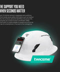 Non Vented Safety Helmet SHK One Type Two Class E Blue Large XL 58 To 63 Cm With Koroyd Ultralight Breathable Energy Absorbing Material TwiceMe RFID Medical Info Chip Modular Rear Brim For Custom Fit shown with RFID technology interaction.