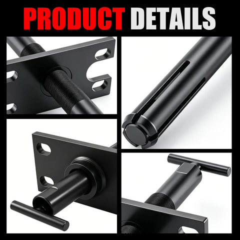 Close-up of Pro Grade Marine Gimbal Bearing Puller and Engine Alignment Tool Kit, detail of black metal components.