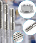 M6 stainless steel double-ended threaded studs with flange nut; 20-pack, assorted 50–80 mm, front view