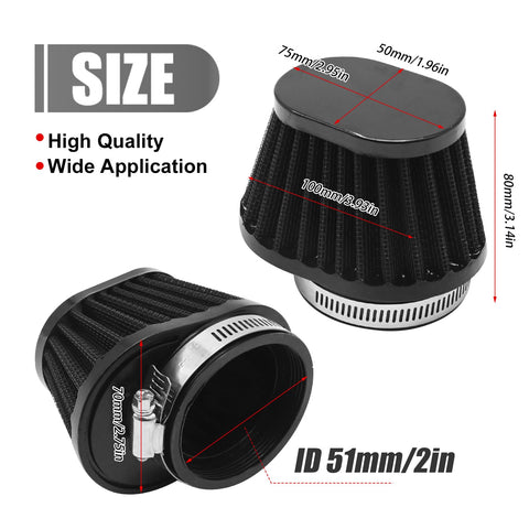51mm 2 Inch Clip On Motorcycle Air Filter Black Mushroom Head Intake Filter For Moto, Cars And Mini Bikes Easy Snap On Install Cold Air Performance Boost