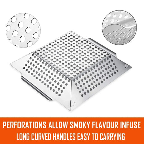 Perforated detail of 3 Pack Heavy Duty Stainless Steel Grill Baskets For Outdoor Grillin Veggie Grill Baskets Set For All Grills
