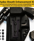 Super Slick Black Chicago Screws Fourteen Pack, Number Eight Thirty Two By One Quarter Inch Hardware for Pistol Sheaths shown in Kydex setup.