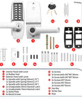 Mechanical Entry Keypad Door Lock With Key And Auto Locking Push Button Code, Single Sided Combination Brushed Nickel Parts