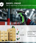 Warehouse worker holding RD Series 2D QR Industrial Bluetooth Barcode Scanner With Charging Dock RD1950 Built Tough