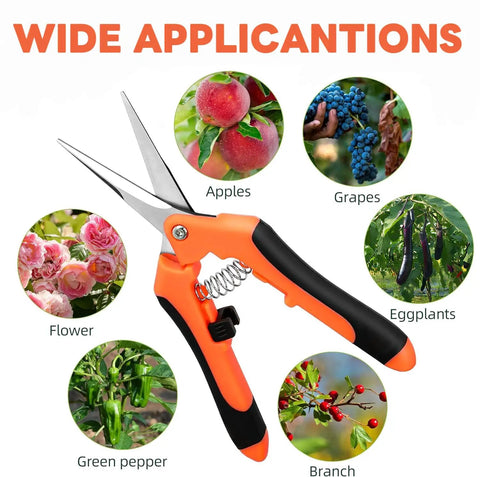 4 Pack Garden Pruning Shears Set With Stainless Steel Blades And Comfort PP TPR Handles, cutting apples, grapes, flowers.