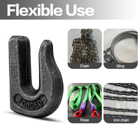 Flexible use display of Six Pack Three Eighths Inch Weld On Grab Hooks Heavy Duty G70 Grade for Chain, Sling, Rope, Iron Chain