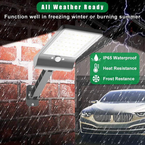 Beef Up Your Outdoor Space With Remote Solar Lights Color Temperature Adjustable From 2700K To 6000K 48 LED on brick wall