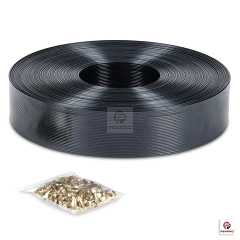 Roll of Obsidian Black Chain Link Fence Privacy Tape, 250 Ft Coverage with included fasteners for gardens, patios, and yards.