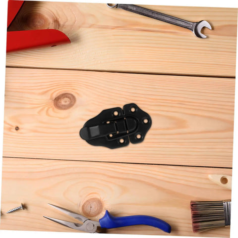 8 Pack Retro Duckbill Toggle Latch Locks For Jewelry Boxes, Toolboxes, And Suitcases on wooden surface with tools
