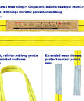 Kivomot lifting straps, front view, 6.5 ft long, 1 in wide yellow polyester tow straps, 2-pack, 4400 lb max load