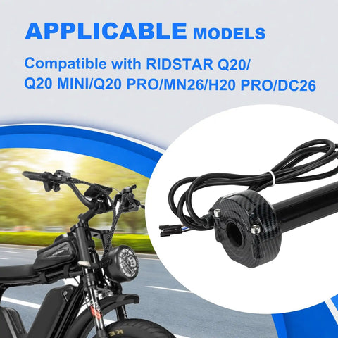Full Twist Ebike Throttle Grip Cable Kit For Q20 Electric Dirt Bike, Rolling Bearing System, Carbon Fiber Style Dope Look, Plug And Play Throttle For Easy Install, 1.5m Cable Ready To Ride Right Out Of The Box