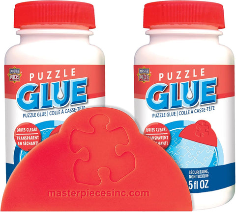 Puzzle Glue With Wide Plastic Spreader Easy To Apply Dries Clear And Quick, Protects Finished Jigsaw Puzzles, Two 5 Oz Bottles