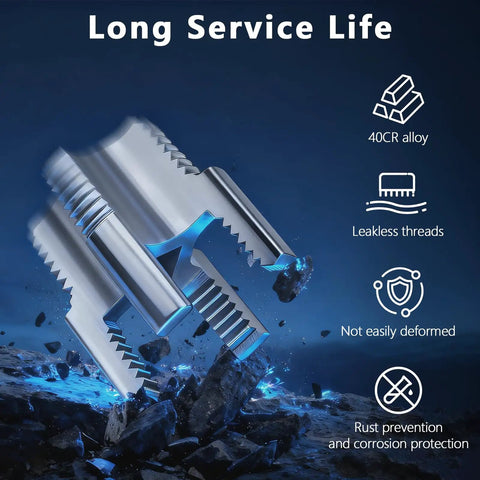 Close-up of Four Piece Pro Grade PVC Pipe Threader Tool Set With Two One Half Inch Dies And Two Three Quarter Inch Dies showcasing alloy material.