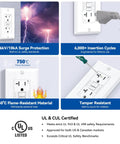 30 Pack White 20 Amp Gfci Outlet Self Test Gfi Receptacle Narrow Design Led Indicator Ul Certified No Sweat Installation With Bonus Faceplates Pro Grade Dual Fault Protection showing surge protection and tamper resistance features.