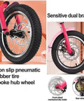Foldable Three Wheel Tricycle Cruiser With Back Seat showing pneumatic spoke wheels and front disc brake