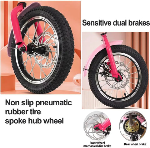 Foldable Three Wheel Tricycle Cruiser With Back Seat showing pneumatic spoke wheels and front disc brake