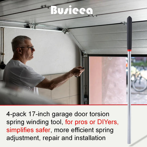 Four Pack Sixteen Inch Garage Door Winding Rods For Torsion Springs With Half Inch High Strength Steel And Grippy Rubber Handle