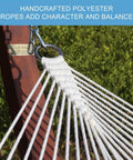 Close-up of handcrafted polyester ropes of Two Person Double Quilted Fabric Hammock With Spreader Bar And Detachable Pillow