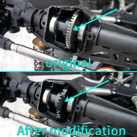 Beefy Steel Front Or Rear Spiral Cut Differential Ring And Pinion Gear Set 32T And 9T Axial SCX6 before and after upgrade