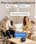 Family using voice control with Alexa and Google Assistant to unlock WiFi Smart Door Lock With Keyless Entry And Auto Lock
