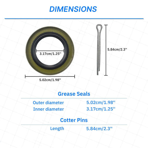 Trailer Axle Hub Grease Seals Kit With Cotter Pins For EZ Lube Axles 2000 2200 Lb BT8 Spindle dimensions and sizes