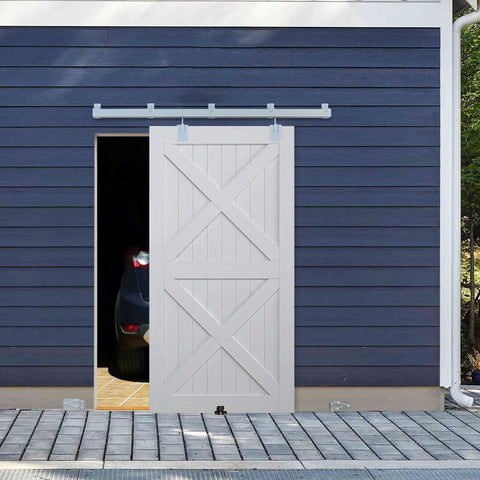8 Ft Exterior Barn Door Hardware Kit For Outdoor Use Heavy Duty Sliding Track System Galvanized Steel With Floor Guide