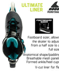 Maxxum XT W Women's Inline Skates Anthracite Aqua Size 8, top view showing liner and footboard sizer on black boot.