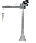Heavy Duty DC Powered Jib Crane With Hassle Free Cable Winch, 2000 Lb Capacity, galvanized steel frame, side view, mounted